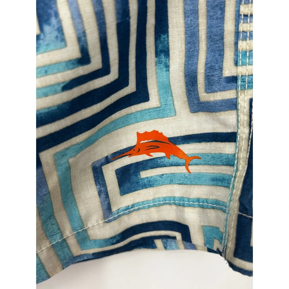 Tommy Bahama Relax Mens 38 Blue Geometric Maze Board Shorts Swim Trunks
